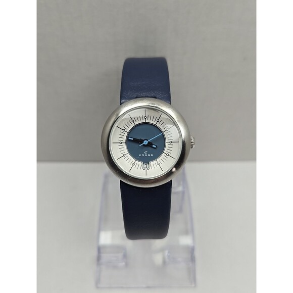 Cross WFK19 Bullseye Blue Dial Quartz Watch Date Womens Silver Tone New Battery - Picture 1 of 12